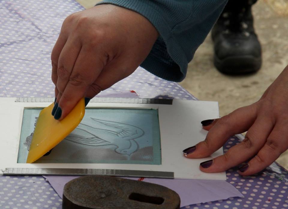 close up of thermofax / gocco screen being printed