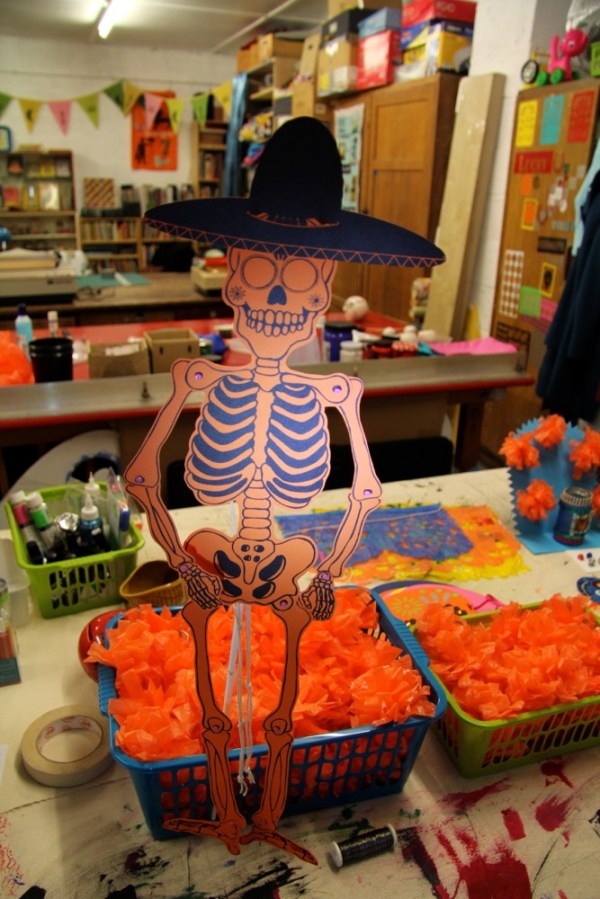 Dancing screen printed skeleton puppet