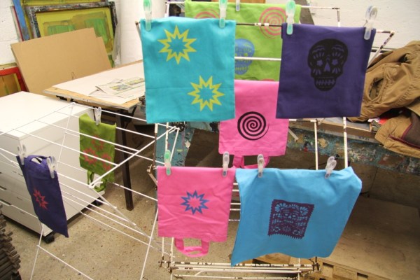 Gocco / thermofax screen printed tote bags