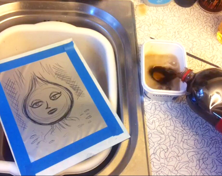 Preparing a tin foil plate with a cola etch